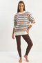 Women's Crew Neck Striped Knitwear Cream Sweater - 6