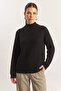 Women's Crew Neck Raglan Sleeve Knitted Patterned Soft Textured Knitwear Black Sweater - 5