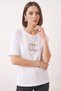 Women's Crew Neck Short Sleeve Beaded Stone Printed Loose t Shirt White - 4