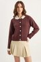 Women's Baby Collar Sleeve Detailed Knitwear Dark Burgundy Cardigan - 5