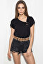 Women's Button Detailed Short Sleeve Comfortable Fit Black Blouse - 2