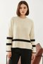 Women's Crew Neck Knitwear Sweater with Buttons on the Sides, Ecru Black