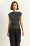 Women's Degaje Collar Polka Dot Lycra Black and White Blouse with Side Gathered Detail - 3