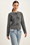 Women's Pearl Bow Accessory Knitwear Anthracite Cardigan - 3