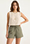 Women's Sleeveless Linen Cream Blouse - 5