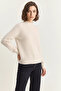 Women's Crew Neck Raglan Sleeve Knitted Patterned Soft Textured Knitwear Cream Sweater - 2