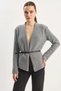 Women's Belt Detailed Knitwear Anthracite Cardigan - 2