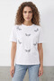 Women's Bead Stone Embroidered Dragonfly Patterned Comfortable Fit t Shirt White - 7