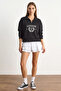 Women's Stand Collar Embroidered Embellished Oversized Black Sweatshirt