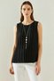 Women's Pleated Black Blouse with Metal Pendant Accessories and Thick Straps - 6