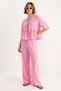 Women's Tie-Detail Short Sleeve Candy Pink Blouse and Pants Set - 2