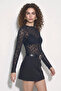 Women's Transparent Lace Long Sleeve Half Turtleneck Black Blouse - 4