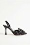 Women's Polka Dot Patterned Bow Detailed Thin Heeled Slingback Stiletto Shoes Black - 2