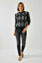 Women's Crew Neck Argyle Patterned Black Anthracite Sweater - 4