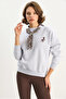 Women's Scarf Detailed Ceylan Embroidered Three Thread Embroidered Oversized Gray Sweatshirt - 4
