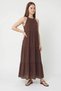 Women's Halter Neck Layered Detailed Modal Maxi Bitter Brown Dress - 2