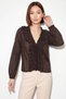 Women's Ruffle Detailed V-Neck Gipeli Self-Striped Brown Blouse - 4