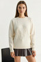 Women's Soft Textured Floral Pattern Embroidered Knitwear Cream Sweater - 7