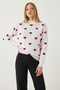 Women's Heart Patterned Knitwear White Red Sweater - 5