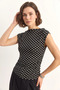 Women's Degaje Collar Polka Dot Lycra Black and White Blouse with Side Gathered Detail - 4