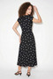 Women's Boat Neck Drape Detailed Polka Dot Midi Dress Black Ecru - 5
