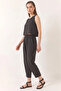 Women's Thick Strap Blouse with Elastic Waist Modal Black Set - 4