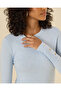 Women Blue Sleeve Button Detail Pullover - 4