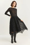 Women's Patterned Lined Asymmetrical Cut Elastic Waist Midi Black Skirt - 5