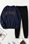 Unisex Design Printed Crew Neck Sweatshirt - 2-Piece Tracksuit Set - 2