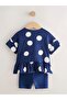 Cotton Navy Blue Cloud Patterned Short Sleeve Top and Bottom Set - 2