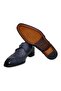 Dark Blue Color Laceless Genuine Leather Men's Shoes - 3
