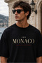 Unisex Black Oversize T-Shirt Short Sleeve Summer Combed Cotton Summer T-Shirt Minimal Monaco Cream Red Printed Black Oversize T-Shirt - 2