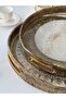 Antique Wood Look Glass Tray Set of 2 with Marble Pattern - 2
