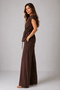 Women's Brown 100% Cotton Linen Double Suit Trousers with Elastic Waist - 2