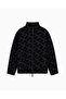 Men's Logo Print Patterned Stand Collar Zippered Long Sleeve Black Jacket - 7