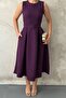 Plum Halter Neck Flared Dress - 3
