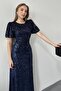 Navy Blue Midi Length Sequin Dress - 4