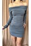 Gray Gathered Madonna Collar Dress - 4
