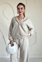 Beige Elastic Waist Jacket and Pants Set - 2