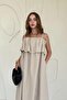 Beige Spaghetti Neck Pleated Front Dress - 2