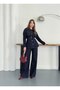 Belted Stone Embroidered Denim Jacket and Pants Set - 6