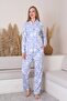 Pajama Set - Floral Patterned Front Buttoned Combed Cotton 2917Uy
