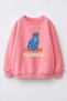Girl's 3 Thread Fabric Cotton Cat Printed Sweatshirt