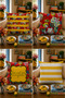 Carnival Set of 4 Decorative Throw Pillow Covers - Red Floral and Yellow Striped Modern Combination 40X40 - 2