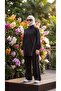 Women's Khaki Stand Collar Zippered Tunic and Striped Trousers Two-Piece Set - 2