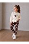 Girl's Heart Printed Sweatshirt and Patterned Leggings Top and Bottom Set - 3