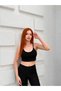 Women's Black Strappy Sports Crop Bustier with Chest Pads and Crossed Straps on the Back Kr5002 - 3