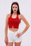 Red Halter Neck Camisole Crop Top – Summer Top with Front Slit Detail - 2