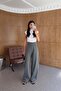 High Waist Zipper Detailed Gray Trousers - 2