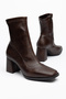 Women's Brown Leather Blunt Toe Stretch Heel Casual Boots - 3